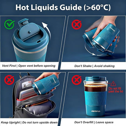 GEMFUL Coffee Mug with Lid 13 oz Spill Proof Leak Proof Stainless Steel Travel Mug Insulated Coffee Tumbler Reusable Keeps Cold and Hot for Car Daily Travel Gifts (Blue)