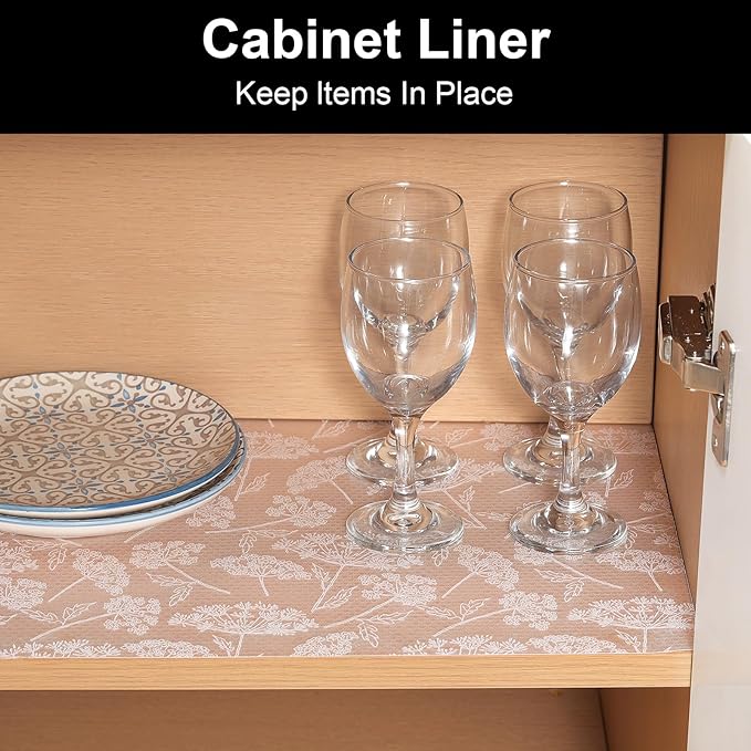 Cooyes Shelf Liners for Kitchen Cabinets, Waterproof and Oil-Proof Kitchen Cupboard Liner, Refrigerator Liners and Plastic Drawer Mats EVA Non Adhesive Shelves