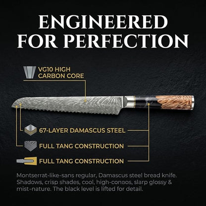 Tidal Black - 8" Bread Knife - Damascus