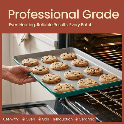 Bakken 8-Piece Stackable Bakeware Set – Ceramic Non-Stick, Oven-Safe Baking Sheets & Pans, PTFE/PFOA/PFOS-Free, Ergonomic Handles, Includes Cooling Rack – Healthy, Non-Toxic Baking Essentials