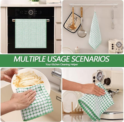 Homaxy Kitchen Towels and Dishcloths Set, 16 x 25 and 12 x 12 Inches, Set of 8 Cotton Terry Kitchen Dish Towels, Super Soft and Absorbent Dish Cloths, Green