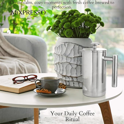 Mixpresso Stainless Steel French Press Coffee Maker 26 Oz 770 ml, Double Wall Insulated French Press Stainless Steel, Easy Clean Tea Brewer, Easy Press Durable Metal Coffee Press