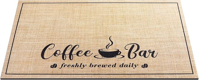 CooRug Absorbent Coffee Mat, Fashion Dish Drying Mat for Kitchen Counter Coffee Bar Accessories Espresso Machine Dish Rack 17" x 32" Beige