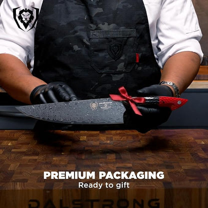 Dalstrong Chef Knife - 9.5 inch Blade - AUS-12V Exclusive Japanese Steel - Black Damascus Full Tang - Honeycomb Handle - Chef's Knife - Scorpion Series - Razor Sharp Kitchen - Leather Sheath