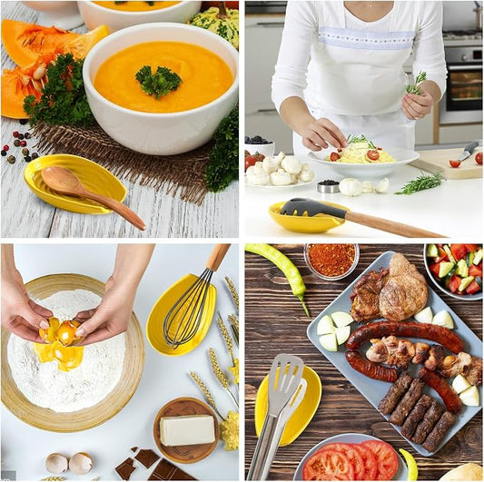 Hasense Spoon Rest for Kitchen Counter, Porcelain Spoon Holder for Stove Top, Cooking Utensil Rest Spoon Cradle for Spatula, Ladle, Tongs and Knife, Dishwasher Safe and Heat-Resistant, Yellow