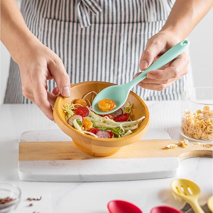 2 Pcs Mini Silicone Spoons, 8 Inch Mixing Spoons for Drinking Soup Dipping Sauce Baking Stirring Mixing Tools. This is a Mini Size,Notice,Dear Buyers Please Mind the Size when Purchasing(Yellow Green)