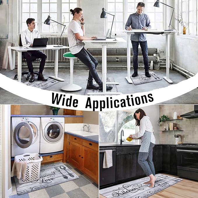 Carvapet Kitchen Floor Mats 2Pcs, Anti Fatigue Kitchen Rugs and Mats Farmhouse Spoon&Fork Non-Skid Cushioned Floor Comfort Mat for Kitchen, Doorway, Sink, Laundry, 17"x27"+17"x47"
