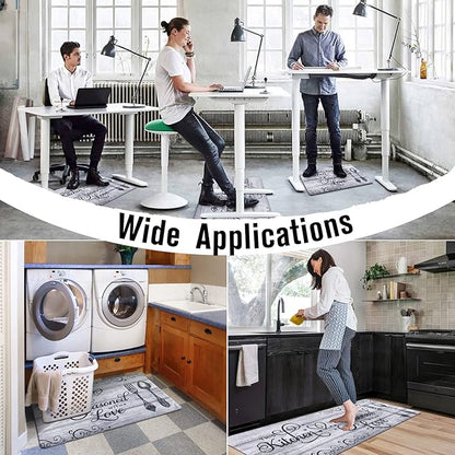Carvapet Kitchen Floor Mats 2Pcs, Anti Fatigue Kitchen Rugs and Mats Farmhouse Spoon&Fork Non-Skid Cushioned Floor Comfort Mat for Kitchen, Doorway, Sink, Laundry, 17"x27"+17"x47"