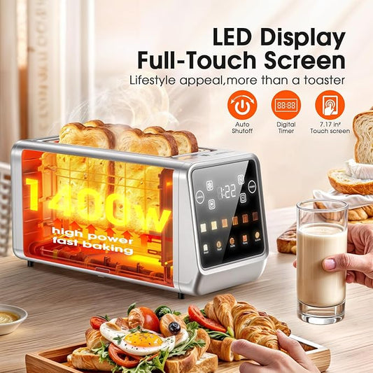 4-Slice Smart Toaster, Extra-Wide Slots for Thick Bagels & Artisan Bread, 1400W Rapid Heating, 6 Browning Levels + 5 Presets, MemoryIQ, Pro Bagel Mode