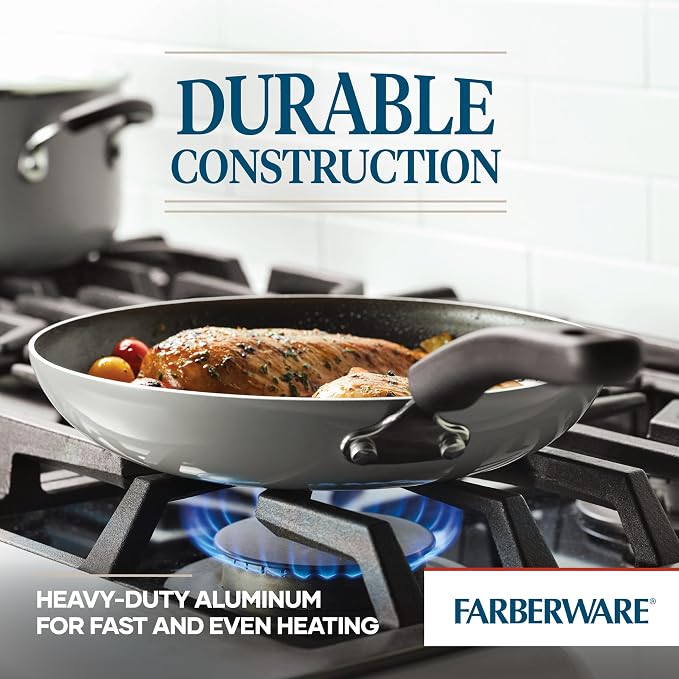 Farberware Cookstart Aluminum DiamondMax Nonstick Cookware Set, Kitchen Essentials, 5 Quarts, Silver