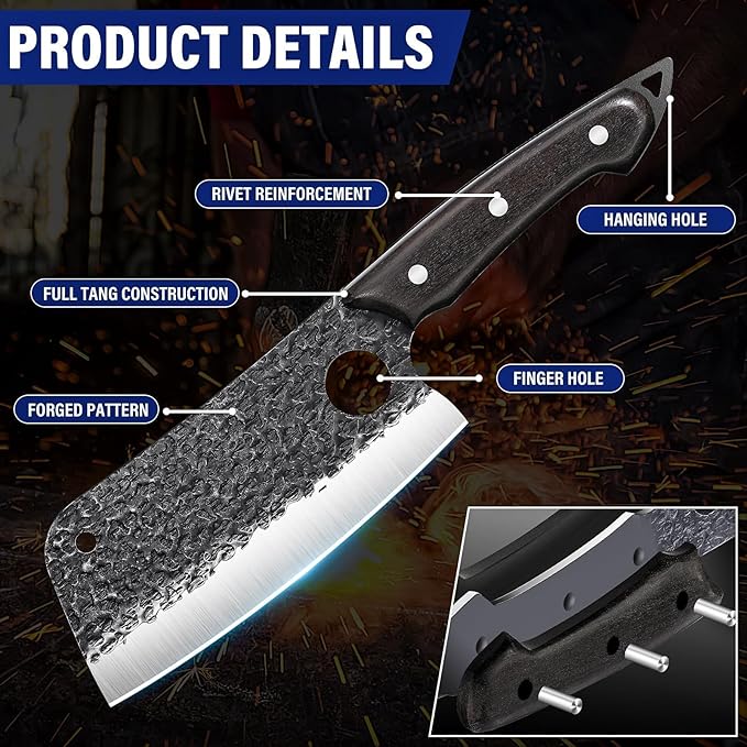TAN REN Butcher Knife Set for Meat Cutting, 7PCS Professional Serbian Chef Knife Set with Bag, Hand Forged Viking Kitchen Knives