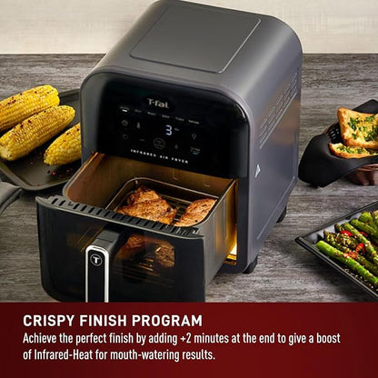 T-fal Infrared Air Fryer, 2x Faster Than Traditional Heating*, Large Air Fryer Toaster Oven Combo, 6 Qt Digital Touch Screen, 7-in-1 Cooking Functions, No-Shake Technology, 1550W, Black,