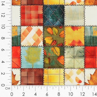 Autumn Leaf Patchwork Cotton Fabric Panel – 6 Designs (10×10 inch Each) + Bonus Sheet 29.5×19.6 inch, 100% Cotton 140 GSM, Made in Türkiye