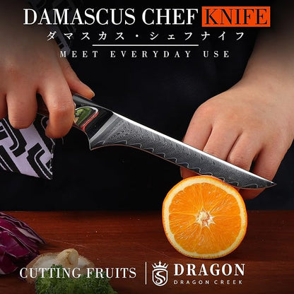 Dragon Creek Damascus Deboning Boning Knife for Meat Cutting Slicing Trimming Fish Fillet Knife Birthday Gift for Mom or Dad 5.5" Stainless Steel