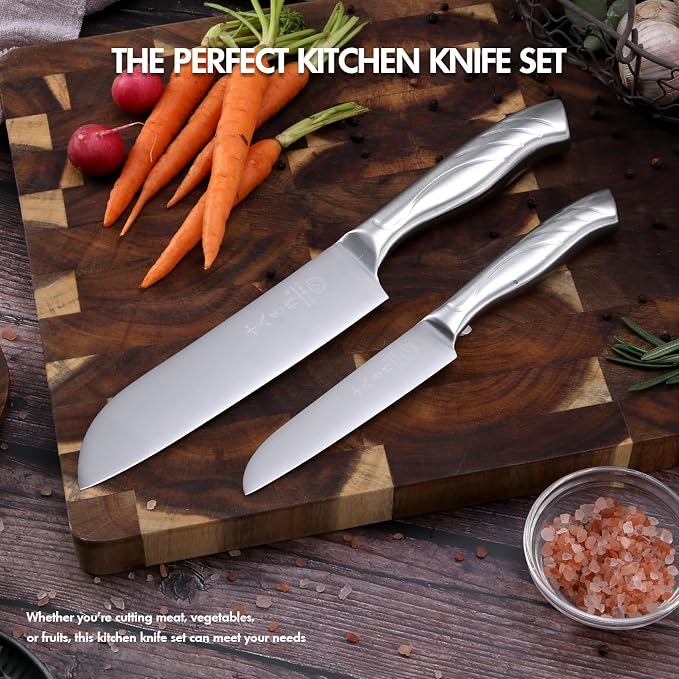 SHI BA ZI ZUO Santoku knife and fruit knife, 2-piece professional kitchen knife set Chef's knife with ergonomic stainless steel handle for kitchen
