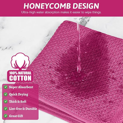 Nialnant 6 Pack Rosered Dish Cloths for Washing Dishes, 100% Cotton Waffle Weave Kitchen Dish Towels,Soft Absorbent Dish Rags,Quick Drying Cleaning Rags-12x12 in