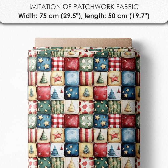 Winter Village Patchwork Cotton Fabric Panel – 6 Designs 10×10 inch + Bonus Patchwork Sheet 29.5×19.6 inch, 100% Cotton 140 GSM (USA Size)
