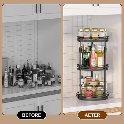 Across-star Lazy-Susan-Organizer-Spice-Rack, 3-Tier Rotating Spice Organizer for Cabinet Pantry, Seasoning Holder Shelf with Adjustable Height, Kitchen Counter Shelf Countertop Organzier