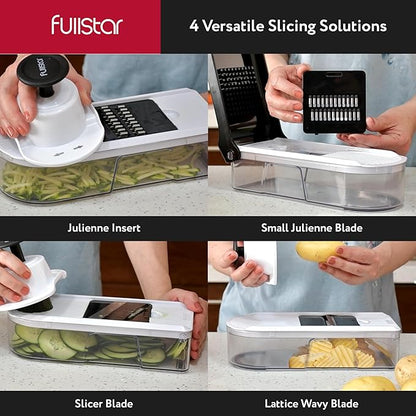 Fullstar Mandoline Slicer for Kitchen - Vegetable Chopper, Onion Potato Food Veggie Fruit Slicer and Cutter with Container, Kitchen Gadgets & Gifts, Home Essentials (10-in-1, White/Black)