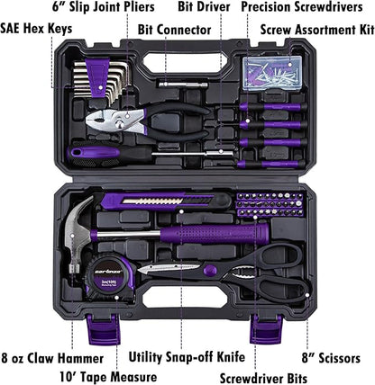 CARTMAN Home Tool Set Kit, Basic Household Hand Tools with Storage Case Purple
