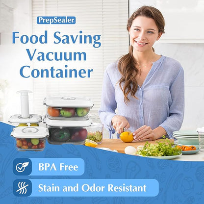PrepSealer Food Storage Vacuum Container 4-piece Container with Maunal Pump, BPA free, Tritan, Keep food and ingredients fresh up to four times longer than conventioal storeage.