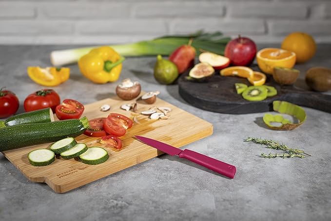 Kuhn Rikon COLORI+ Mixed Knife Set with Non-Stick Coating and Safety Sheaths, Set of 5, Fuchsia, Blue, Graphite Grey, Green and Red