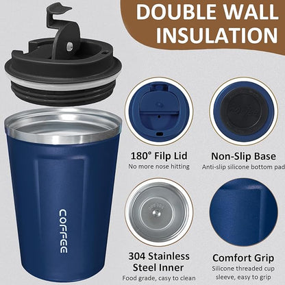 4 Pack Travel Coffee Mug 12oz Insulated Coffee Cup with Lid, Reusable Thermal Coffee Cup Stainless Steel Coffee Tumbler to Keep Hot & Cold Drinks for Car, Daily, Travel and Gifts, Multicolor