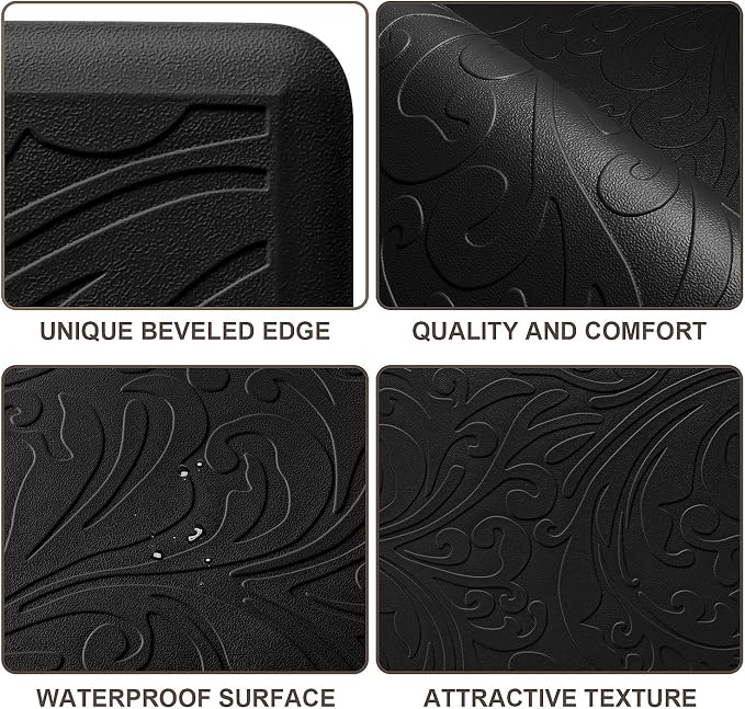 KMAT Kitchen Mat Cushioned Anti-Fatigue Waterproof Non-Slip Standing Mat Ergonomic Comfort Rug for Home,Office,Sink,Laundry,Desk 17.3" (W) x 60"(L),Black