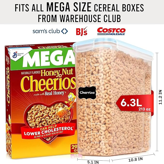 Shazo 2 Pack (6.3L / 213OZ) EXTRA Large Airtight Food Storage Cereal Containers for Bulk Food Storage BPA-Free Plastic Container, Pantry Organization and Canister for Rice, Pasta, Sugar & Flour