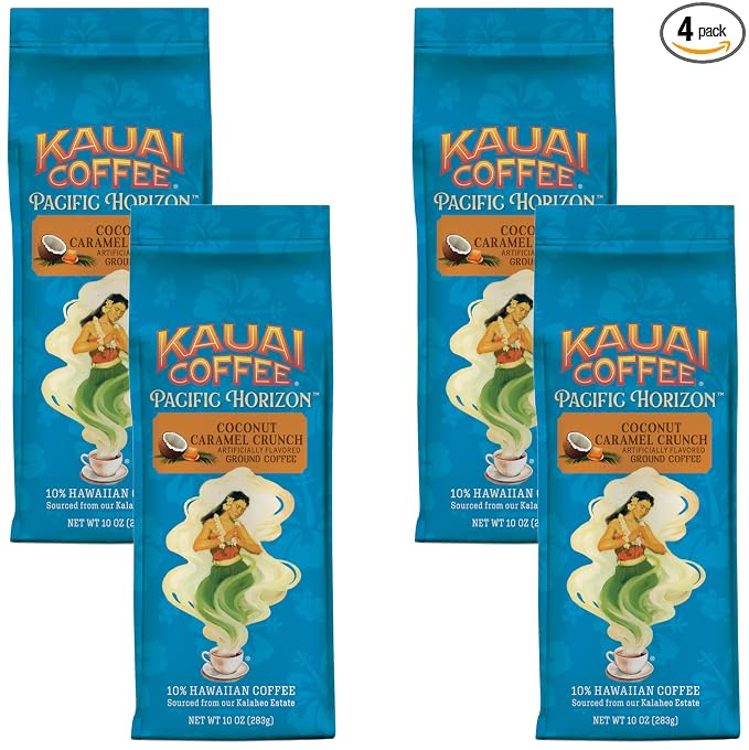 Kauai Coffee Coconut Caramel Crunch Medium Roast | Ground Coffee | 10 oz Package | Pack of 4