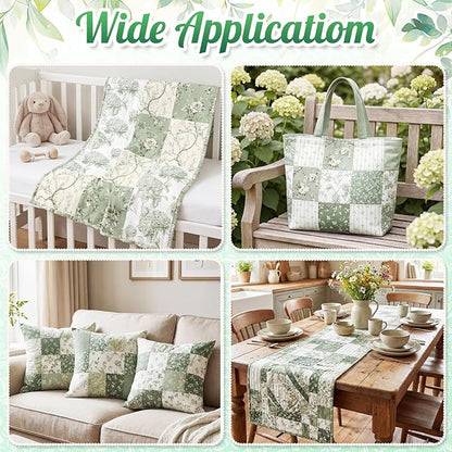 Tatuo 30 Pieces 10 x 10 Inches Sage Green Floral Quilting Fabric Bundle Cotton Squares Patchwork Vintage Greenery Floral Fabric Sewing Bundles Retro Eucalyptus Cloth for DIY Scrapbook Craft Making