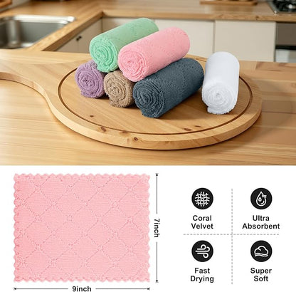Homaxy 18 Pack Kitchen Cloths Dish Towels (7" x 9", Mixed Color), Super Soft and Absorbent Coral Velvet Dishcloths, Fast Drying No Lint Microfiber Cleaning Cloth