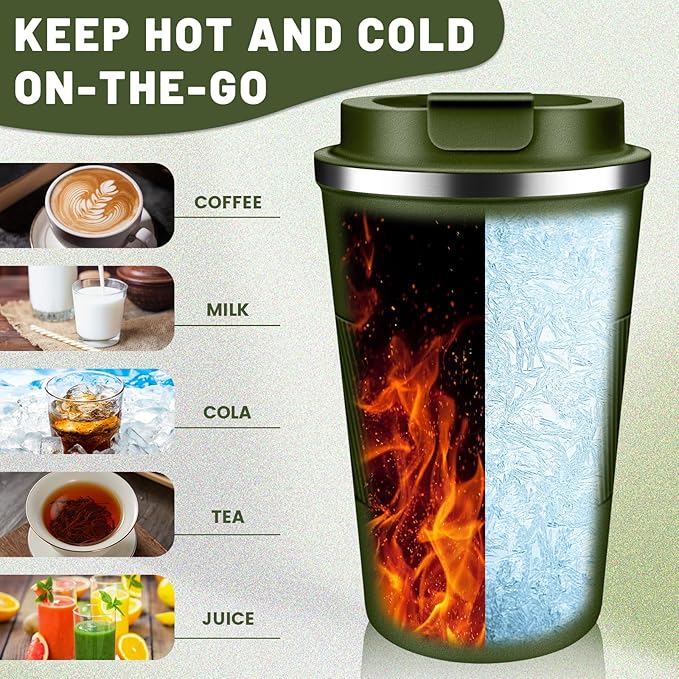 DUBUXW Insulated Coffee Tumblers with Flip Lid 12oz / 17oz, Stainless Steel Travel Coffee Mug Leak Proof, Vacuum Insulated Coffee Mug Reusable Cup, Keeps Cold and Hot for Coffee Tea