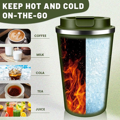 Insulated Coffee Tumblers with Flip Lid 12oz / 17oz, Stainless Steel Travel Coffee Mug Leak Proof, Vacuum Insulated Coffee Mug Reusable Cup, Keeps Cold and Hot for Coffee Tea