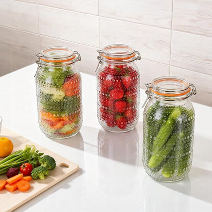 WACOI 64 Oz Glass Mason Jars with Airtight Lids3 Pack, Half Gallon Wide Mouth Canning Jars with Clip Top Lids for Kitchen Storage Pickling Salad Jams Coffee Beans