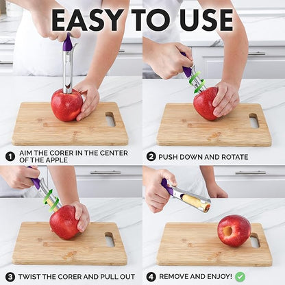 Zulay Kitchen Ultra Sharp Apple Corer Tool - Stainless Steel, Sharp & Serrated Blade Cores in Seconds - Easy to Use & Clean, Durable Apple Core Remover for Apples & Small Fruits - Purple