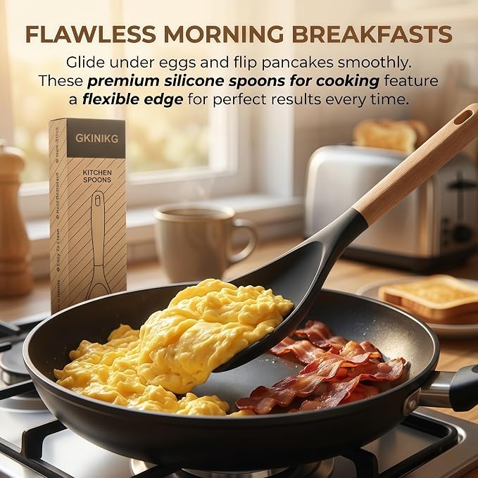 Silicone Spoon Spatula for Cooking, Flexible Spoon for Stirring, Scooping and Scraping, Safe for Nonstick Cookware, Black
