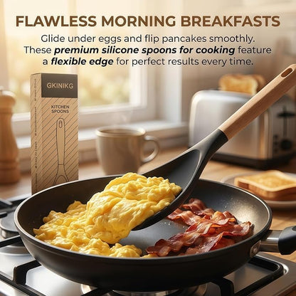 Silicone Spoon Spatula for Cooking, Flexible Spoon for Stirring, Scooping and Scraping, Safe for Nonstick Cookware, Black