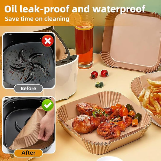 HONYAO 200pcs Thickened Air Fryer Paper Liners 10 inch XXXL for 8-12 Qt Airfryer, 50gsm Square Disposable Liner Accessories for Extra Large Fryers and Oven
