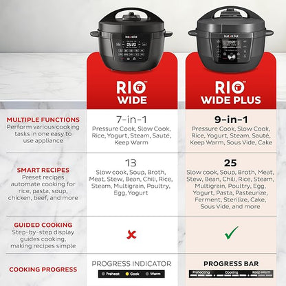 Instant Pot RIO Wide Plus, 9-in-1 Electric Pressure Cooker, 35% Larger Cooking Surface, WhisperQuiet Steam Release, Multi-Cooker, Slow Cook, Rice Maker, Steamer, Sauté, Cake, & Warmer, 7.5 Quarts