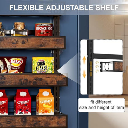6 Tier Over The Door Pantry Orangizer 2 IN 1 Wall Mounted or Hanging Spice Rack with Adjustable Wood Basket,Heavy Duty Seasoning Storage Shelf for Kitchen Pantry and Bathroom