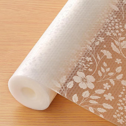 INNOLITES Shelf Liner for Kitchen Cabinets, Non-Adhesive Drawer Liner, Waterproof Washable EVA Floral Pattern, Protect Dresser Cupboard Refrigerator Shelves (Ivory Herb, 11.8" x 120")