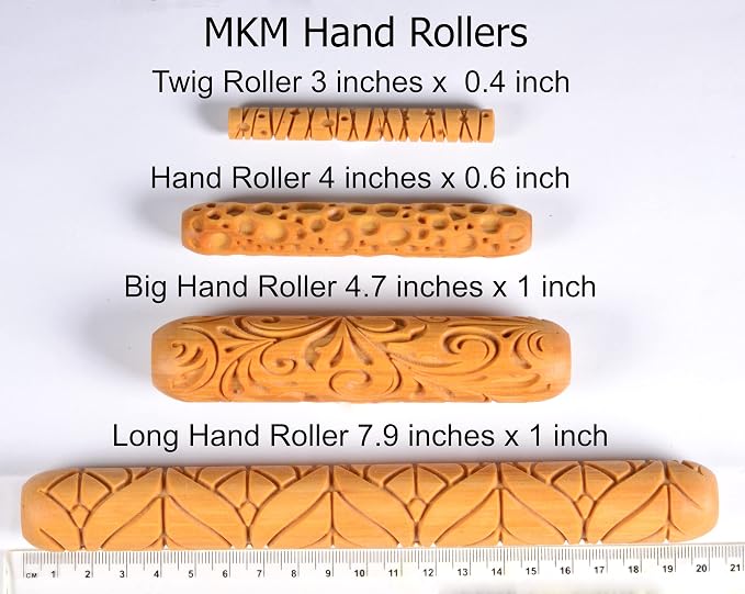 MKM Pottery Tools Wood Hand Rollers for Clay (HR-20 Diagonal)