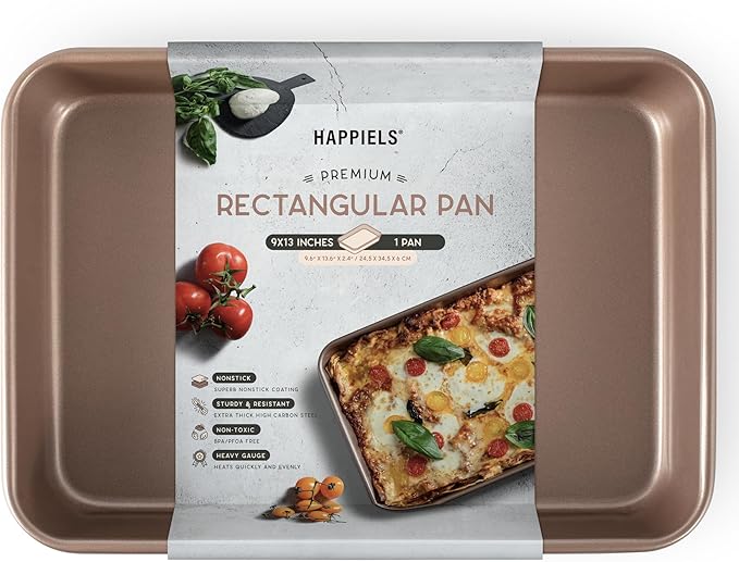 HAPPIELS 9x13in Rectangular Baking Pan Nonstick, PFOA & BPA Free Baking Pan for oven