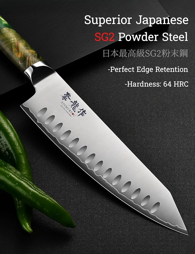 Japanese Chef Knife with SG2 Powder Steel, 8 Inch Professional Kitchen Knives, Handcrafted Kiritsuke Knife with Unique Jade Green Ergonomic Handle, Superior Edge Retention & Exceptional Durability