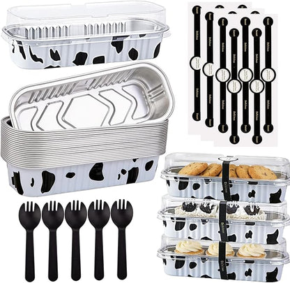 24 Pack Mini Loaf Pans, 7.5oz Mini Cake Pan & Mini Cupcake Pan Set – Disposable Aluminum Baking Pans with Lids, Spoons & Stickers, Premium Sturdy Gift Set for Cakes, Cupcakes, Desserts & Party Treats
