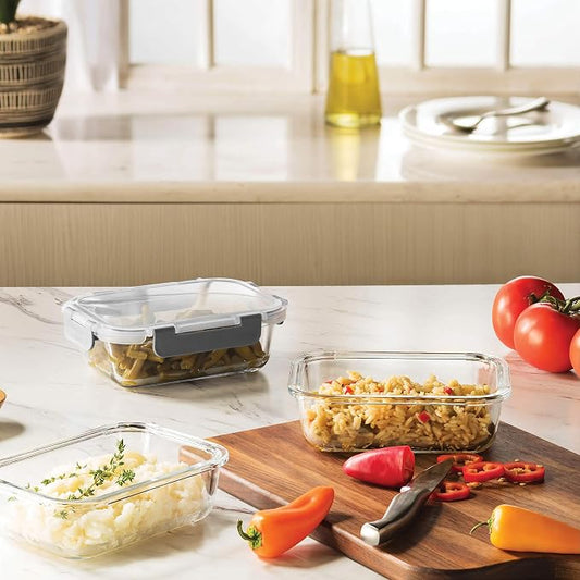 Superior Glass Meal Prep Containers - 3-pack (21oz) Newly Innovated Hinged BPA-free Locking lids - 100% Leak Proof Glass Food Storage Containers, Great on-the-go, Freezer to Oven Safe Lunch Containers