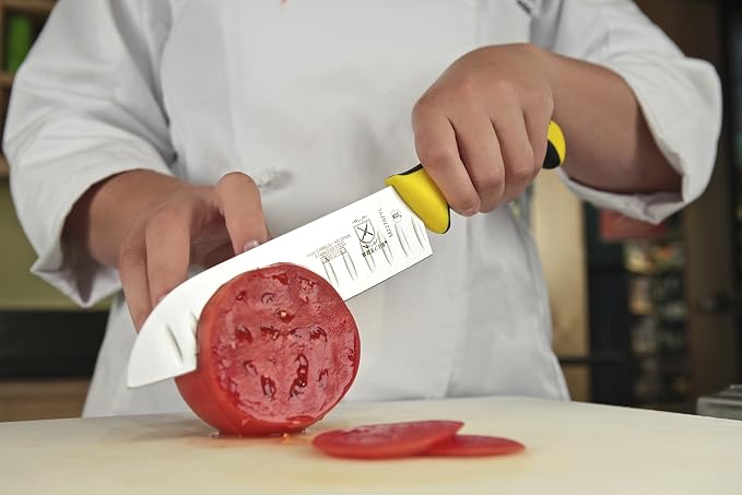 Mercer Culinary Millennia Color Handle Cutlery 7" Santoku Knife (Granton Edge) Yellow