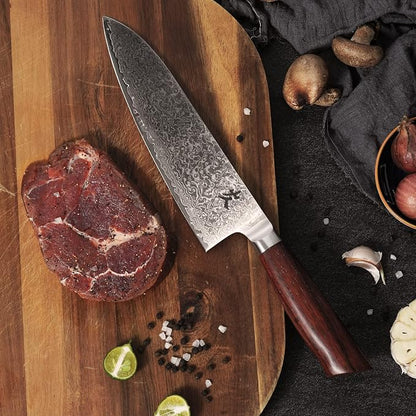 SAMCOOK Damascus Chef Knife - 8 Inch Professional Sharp Gyuto Knife - Japanese VG-10 High Carbon Stainless Steel Kitchen Cooking knife - Ergonomic Sandalwood Handle with Gift Box