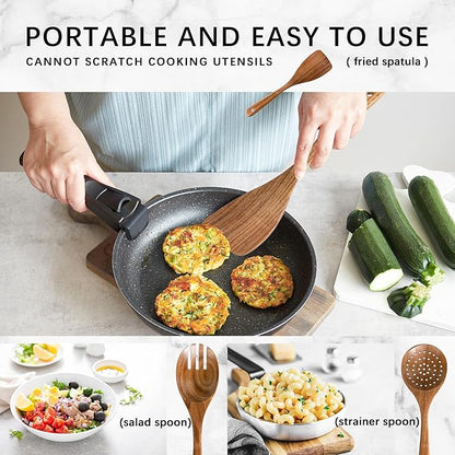 Wooden Spoons for Cooking, Nonstick Cooking Utensil Set with 4 Piece Acacia Wooden Spatulas and Spoons for Cooking, Terrific for Everyday Kitchen Tasks